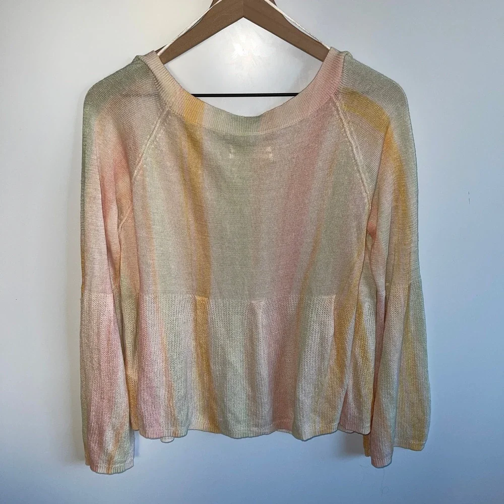 Anthropologie Multicolor Striped Knit Bell Sleeve‎ Peplum Sweater Size Medium